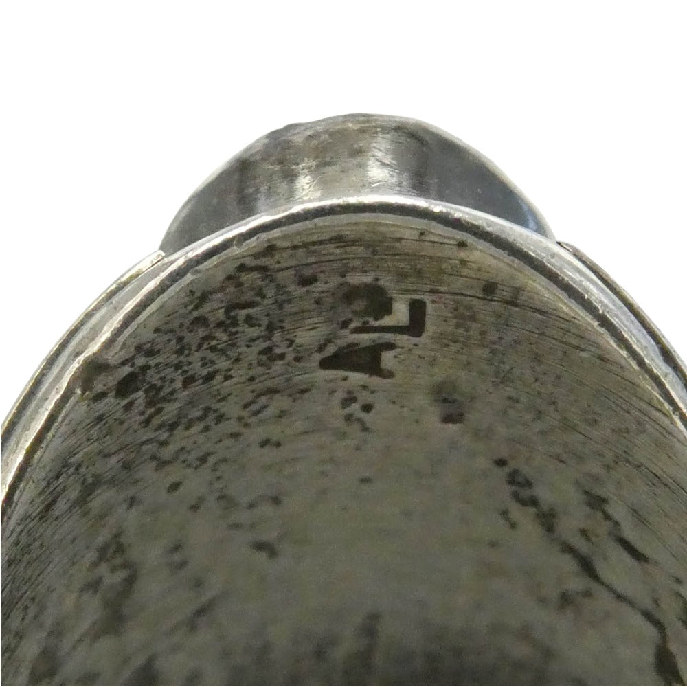 ナバホ族 AL刻印 ターコイズ リーフリング インディアンジュエリー シルバー系 ブルー系 21号【中古】