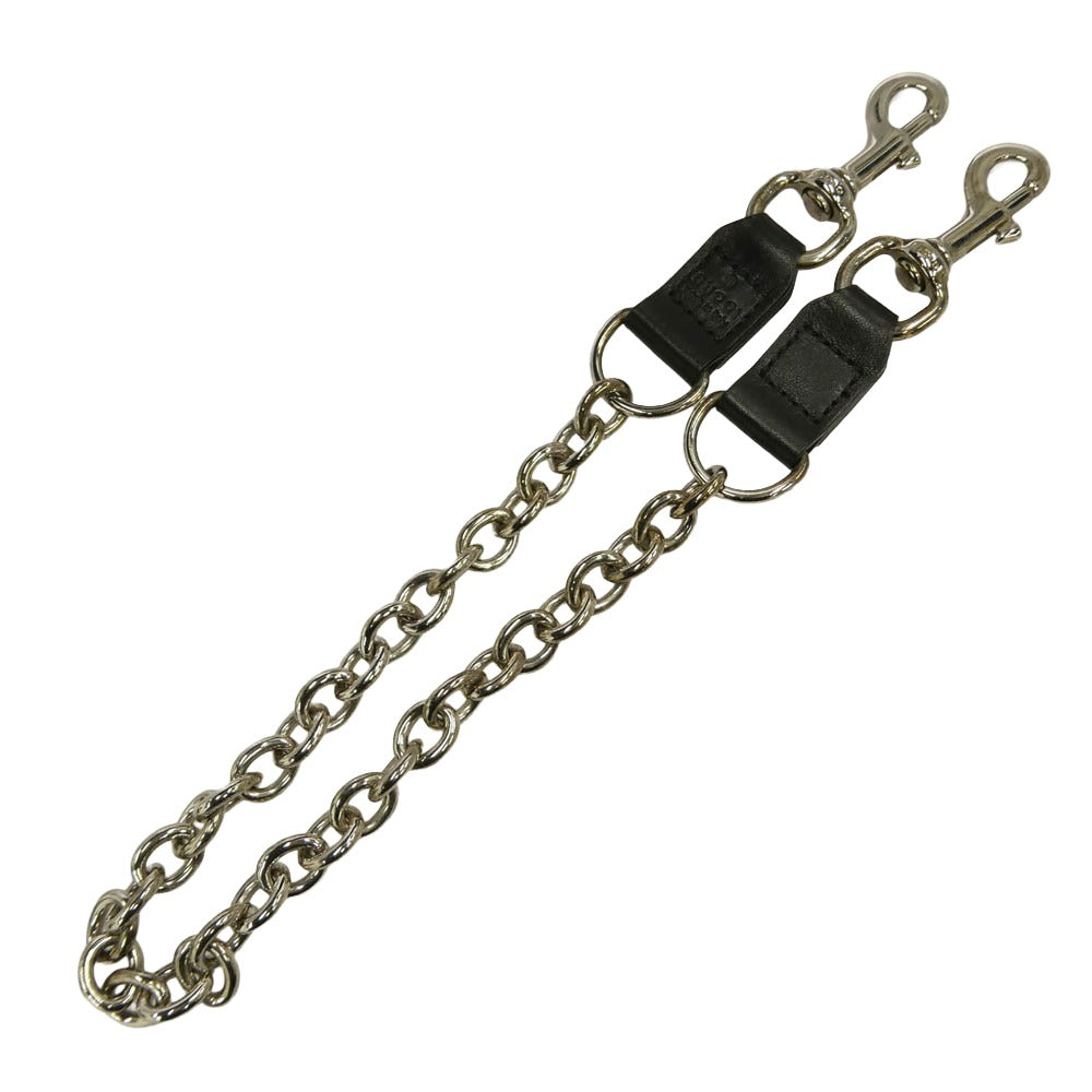 GUCCI グッチ レザーコンビ 2クリップ ウォレット チェーン ブラック系 シルバー系【中古】
