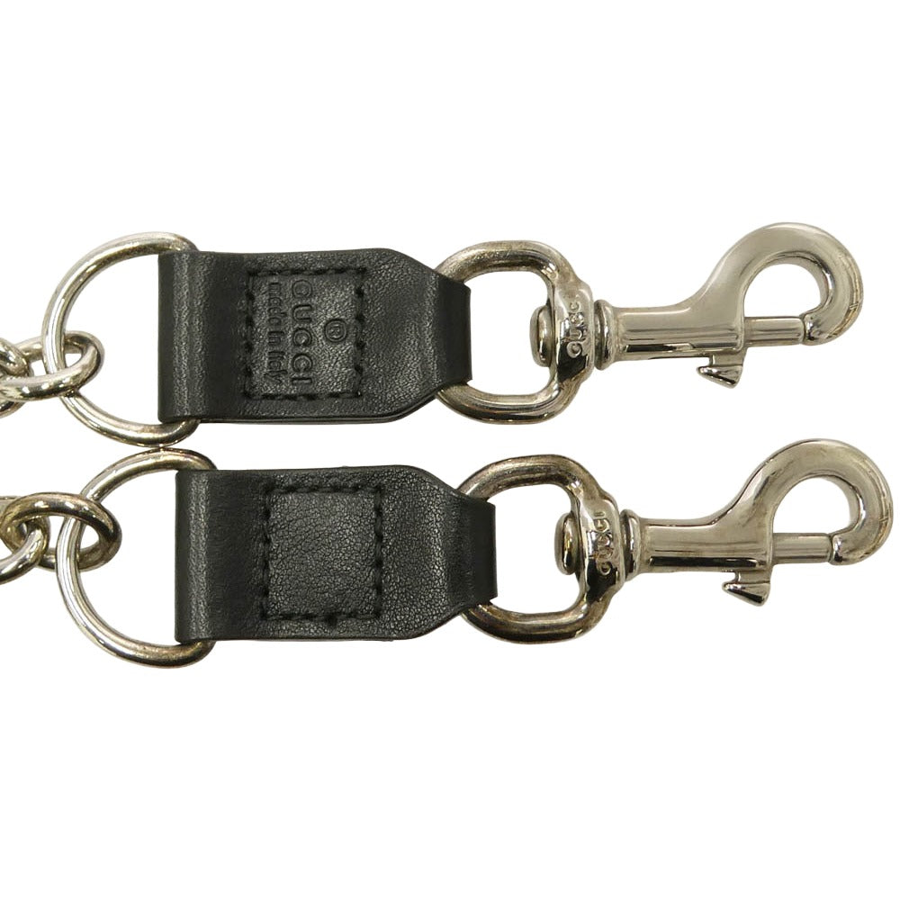 GUCCI グッチ レザーコンビ 2クリップ ウォレット チェーン ブラック系 シルバー系【中古】