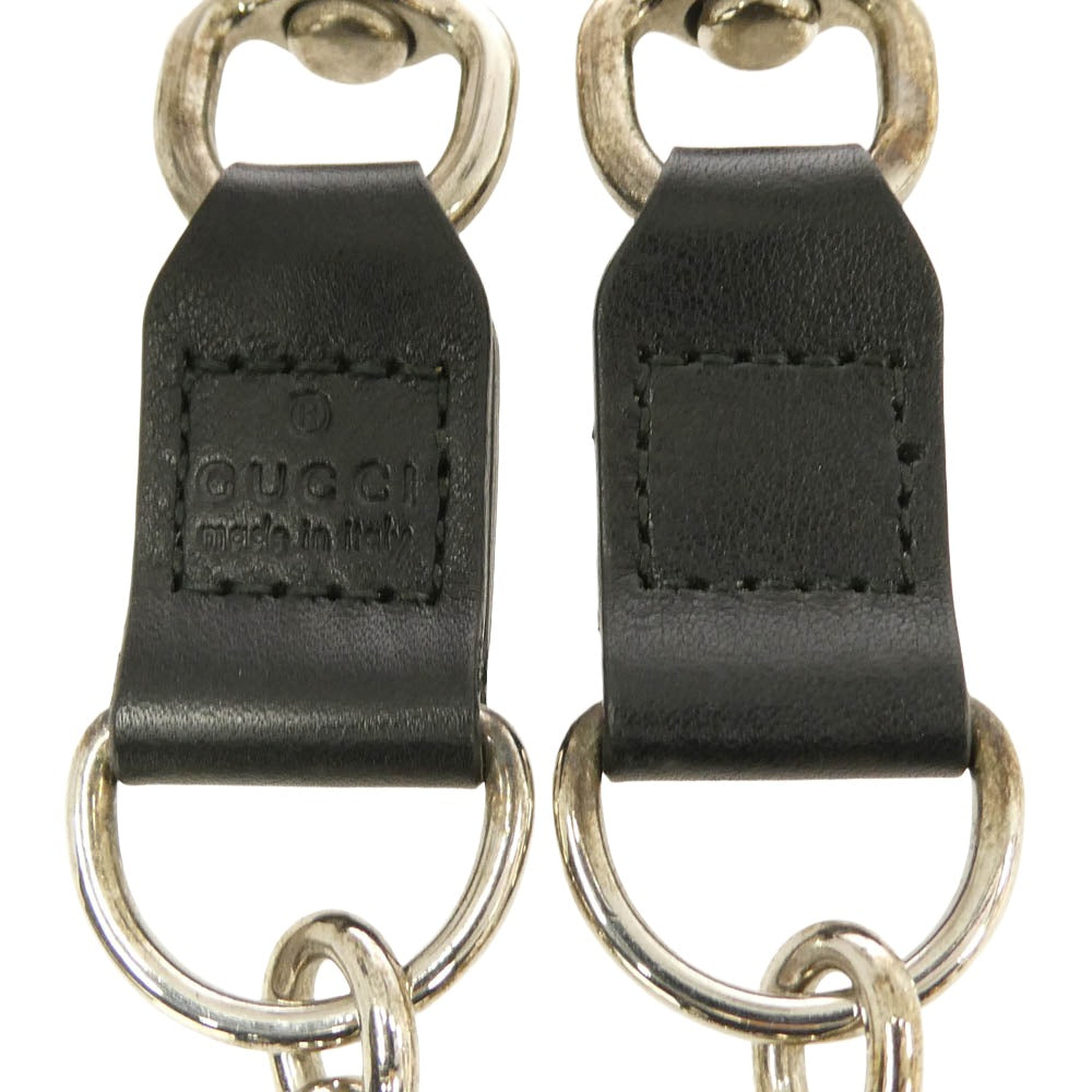 GUCCI グッチ レザーコンビ 2クリップ ウォレット チェーン ブラック系 シルバー系【中古】