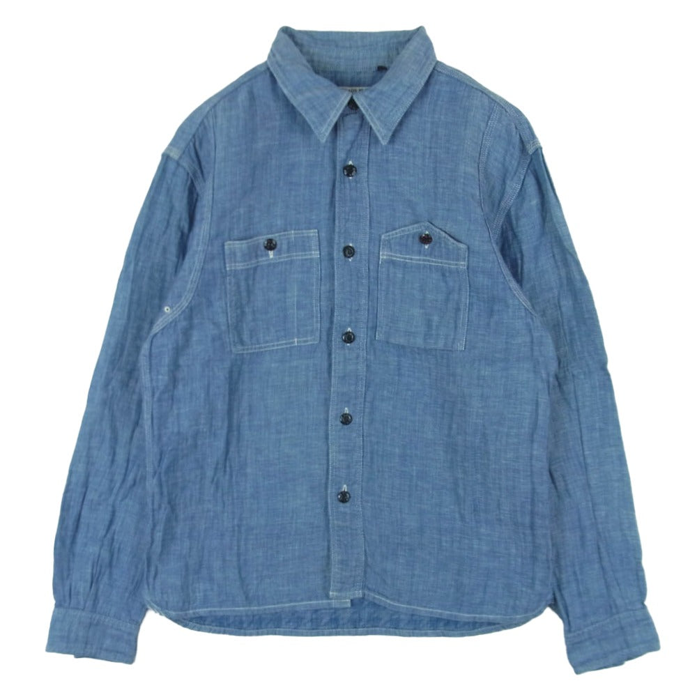 R.J.B アールジェイビー steady blue コットン リネン ワーク シャツ 長袖 日本製 ブルー系 38【中古】