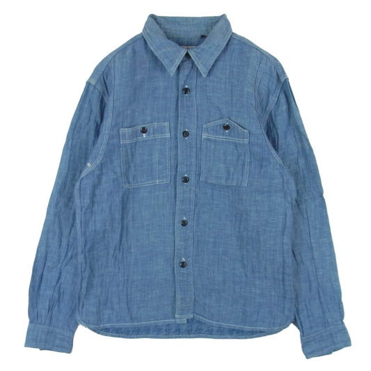 R.J.B アールジェイビー steady blue コットン リネン ワーク シャツ 長袖 日本製 ブルー系 38【中古】