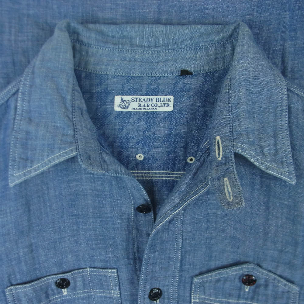 R.J.B アールジェイビー steady blue コットン リネン ワーク シャツ 長袖 日本製 ブルー系 38【中古】