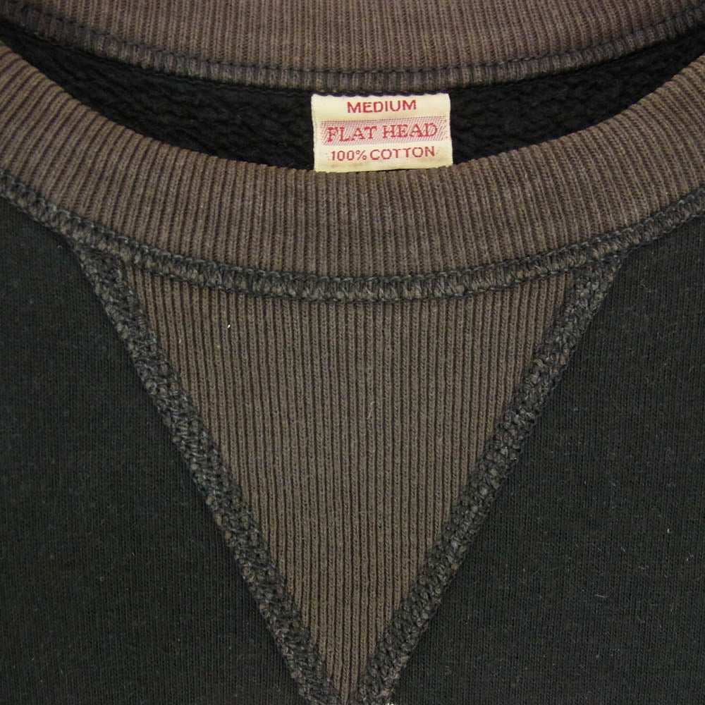 THE FLAT HEAD ザフラットヘッド BELMONT プリント 前V トレーナー クルーネック スウェット ブラック系 M【中古】