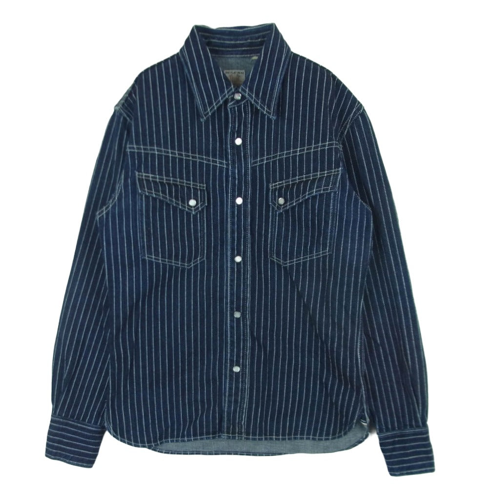 THE FLAT HEAD ザフラットヘッド 7008W WABASH STRIPE ウォバッシュ ストライプ ウエスタン 長袖 シャツ ネイビー系 ホワイト系 38【中古】