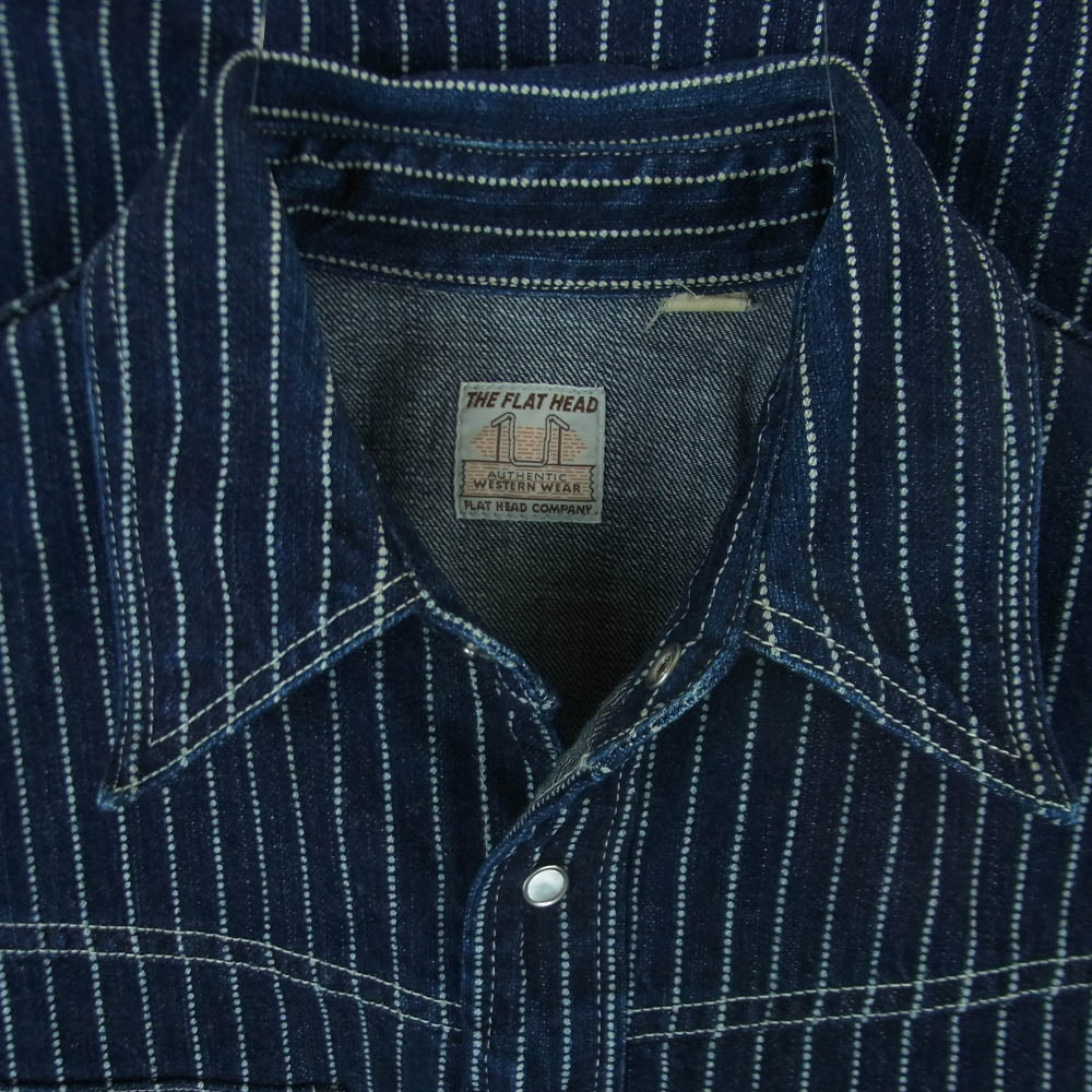 THE FLAT HEAD ザフラットヘッド 7008W WABASH STRIPE ウォバッシュ ストライプ ウエスタン 長袖 シャツ ネイビー系 ホワイト系 38【中古】