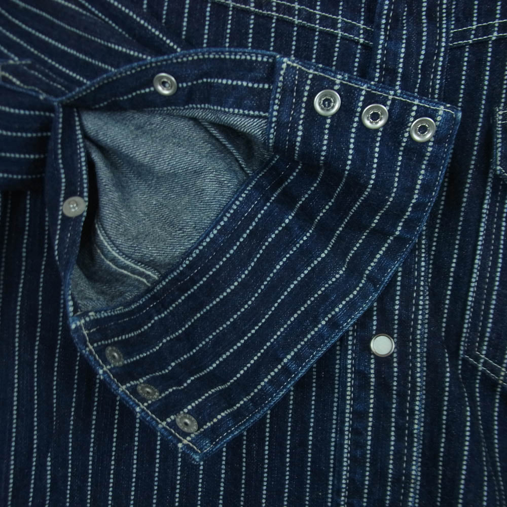 THE FLAT HEAD ザフラットヘッド 7008W WABASH STRIPE ウォバッシュ ストライプ ウエスタン 長袖 シャツ ネイビー系 ホワイト系 38【中古】