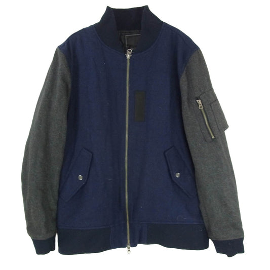 TETE HOMME テットオム 中綿入り ウール混 ジップ ジャケット ブルゾン ネイビー系 7【中古】