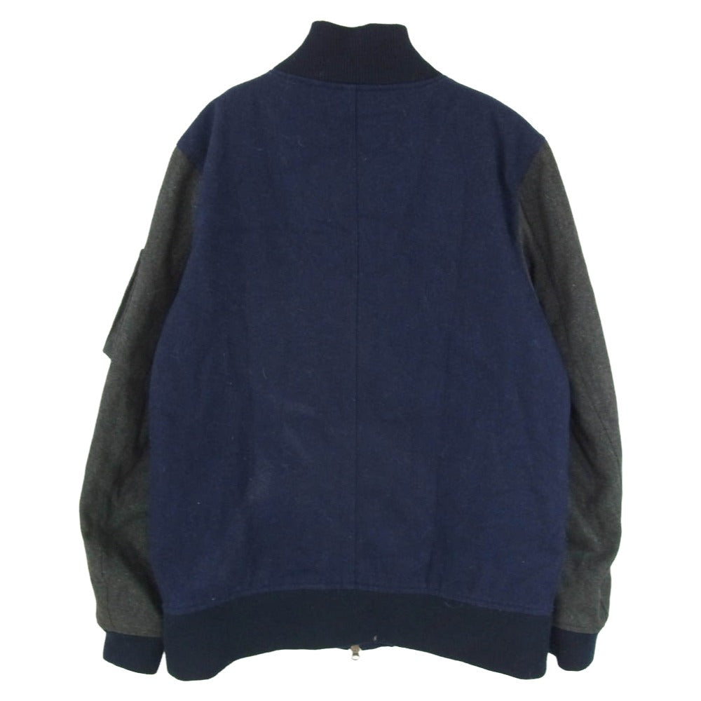 TETE HOMME テットオム 中綿入り ウール混 ジップ ジャケット ブルゾン ネイビー系 7【中古】