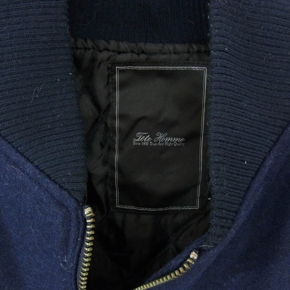 TETE HOMME テットオム 中綿入り ウール混 ジップ ジャケット ブルゾン ネイビー系 7【中古】