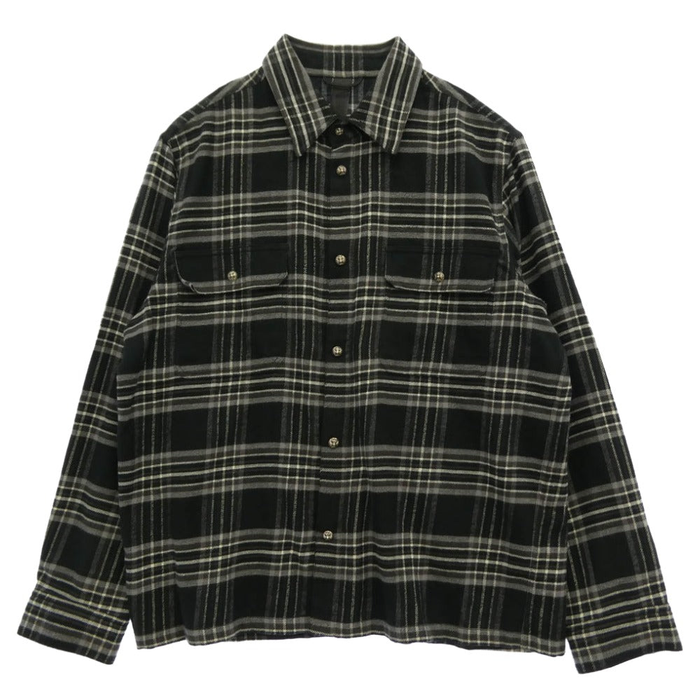 CHROME HEARTS クロムハーツ（原本無） WORK DOG BLK ICE HARVESTER PLAID クロスボールボタン プレイドチェック 長袖 シャツ XLサイズ ブラック系 グレー系 XL【美品】【中古】