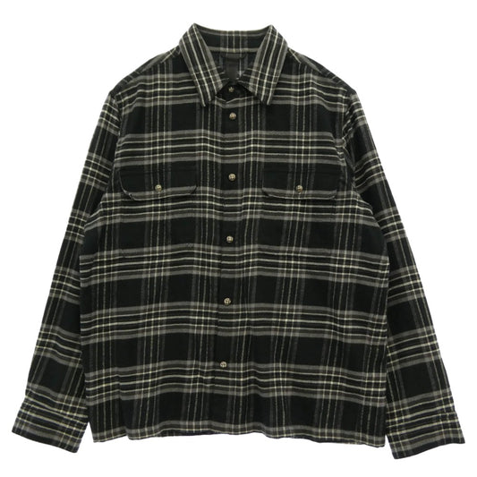 CHROME HEARTS クロムハーツ（原本無） WORK DOG BLK ICE HARVESTER PLAID クロスボールボタン プレイドチェック 長袖 シャツ XLサイズ ブラック系 グレー系 XL【美品】【中古】