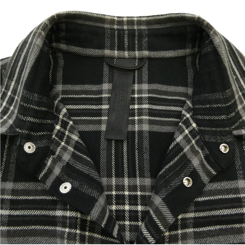 CHROME HEARTS クロムハーツ（原本無） WORK DOG BLK ICE HARVESTER PLAID クロスボールボタン プレイドチェック 長袖 シャツ XLサイズ ブラック系 グレー系 XL【美品】【中古】