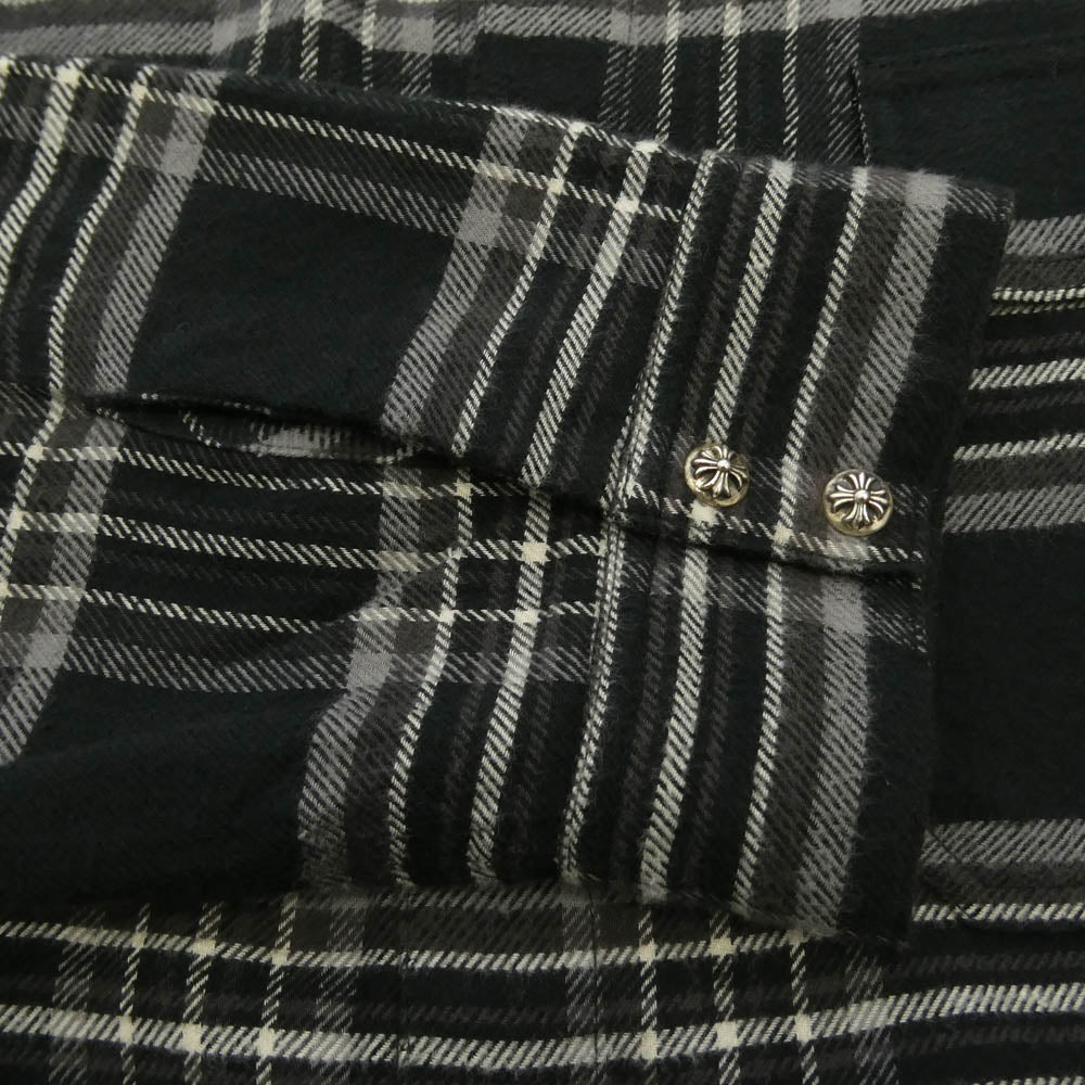 CHROME HEARTS クロムハーツ（原本無） WORK DOG BLK ICE HARVESTER PLAID クロスボールボタン プレイドチェック 長袖 シャツ XLサイズ ブラック系 グレー系 XL【美品】【中古】