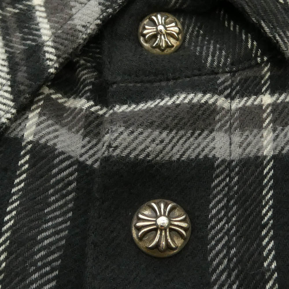 CHROME HEARTS クロムハーツ（原本無） WORK DOG BLK ICE HARVESTER PLAID クロスボールボタン プレイドチェック 長袖 シャツ XLサイズ ブラック系 グレー系 XL【美品】【中古】