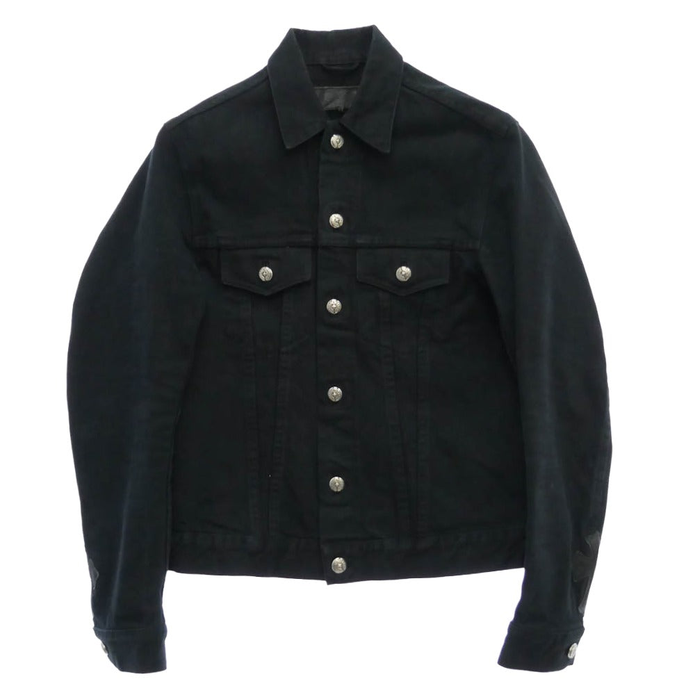 CHROME HEARTS クロムハーツ（原本無） BLACK DENIM JACKET CROSS PATCH ホースシューボタン レザークロスパッチ ブラックデニムジャケット ブラック系 S【中古】