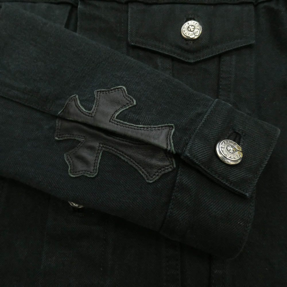 CHROME HEARTS クロムハーツ（原本無） BLACK DENIM JACKET CROSS PATCH ホースシューボタン レザークロスパッチ ブラックデニムジャケット ブラック系 S【中古】