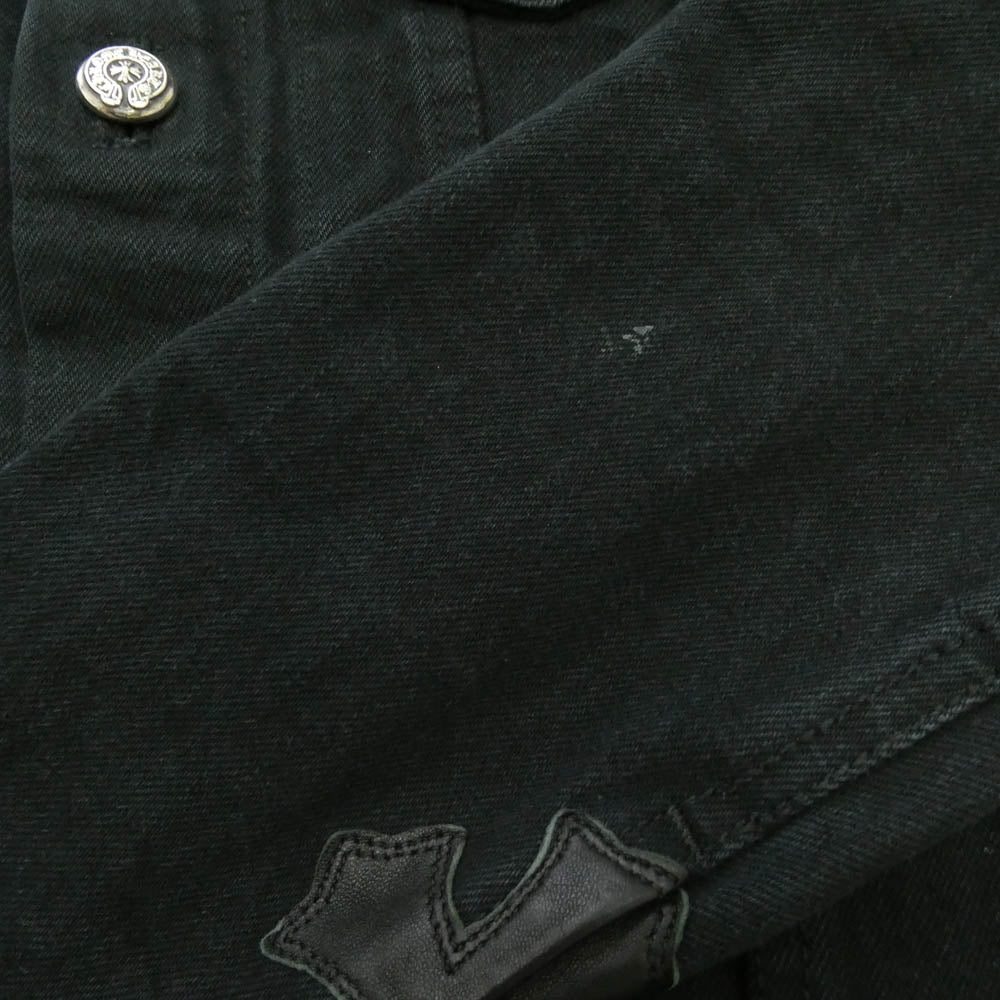 CHROME HEARTS クロムハーツ（原本無） BLACK DENIM JACKET CROSS PATCH ホースシューボタン レザークロスパッチ ブラックデニムジャケット ブラック系 S【中古】