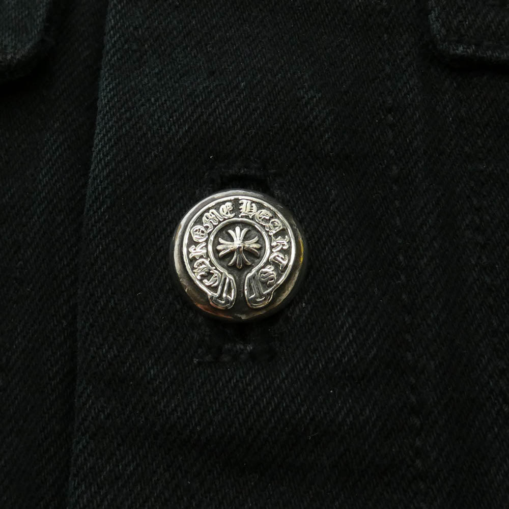 CHROME HEARTS クロムハーツ（原本無） BLACK DENIM JACKET CROSS PATCH ホースシューボタン レザークロスパッチ ブラックデニムジャケット ブラック系 S【中古】