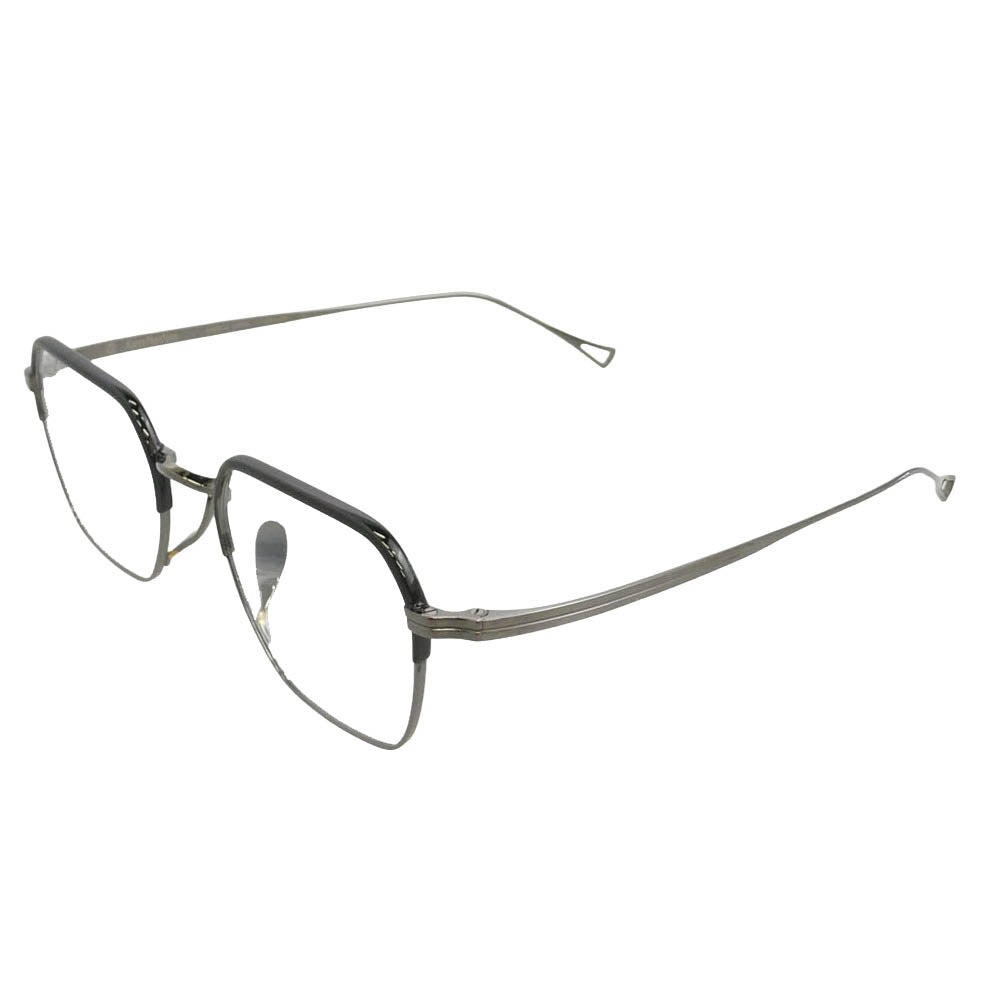 カメマンネン KMN-9921 ヘキサゴンシェイプ 眼鏡 メガネ アイウェア メタリックブラック系 49□21-145【極上美品】【中古】