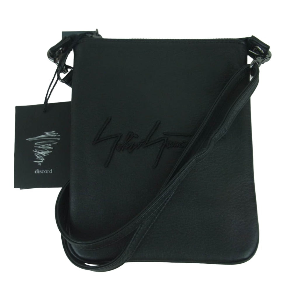 Yohji Yamamoto ヨウジヤマモト DA-I97-790-1-02 Signature Pouch Sacoche 牛革 カウレザー シグネチャー ポーチ サコッシュ レザー バッグ ブラック系【新古品】【未使用】【中古】