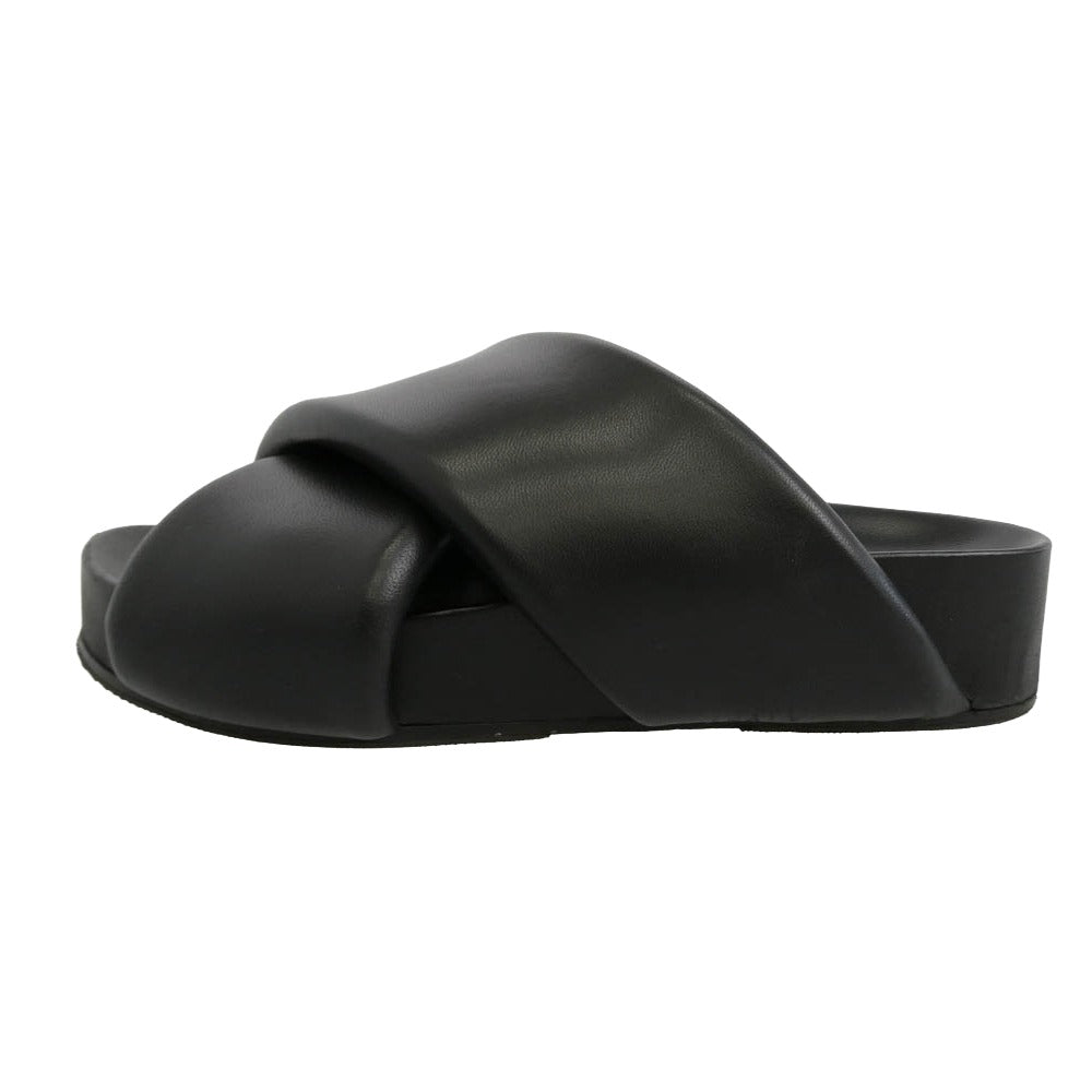 JIL SANDER ジルサンダー NAPPA SENTANIL シープ レザー クロスストラップ スライド サンダル ブラック系 38【中古】