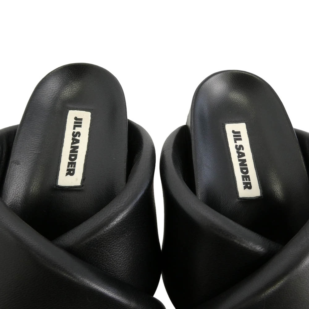 JIL SANDER ジルサンダー NAPPA SENTANIL シープ レザー クロスストラップ スライド サンダル ブラック系 38【中古】