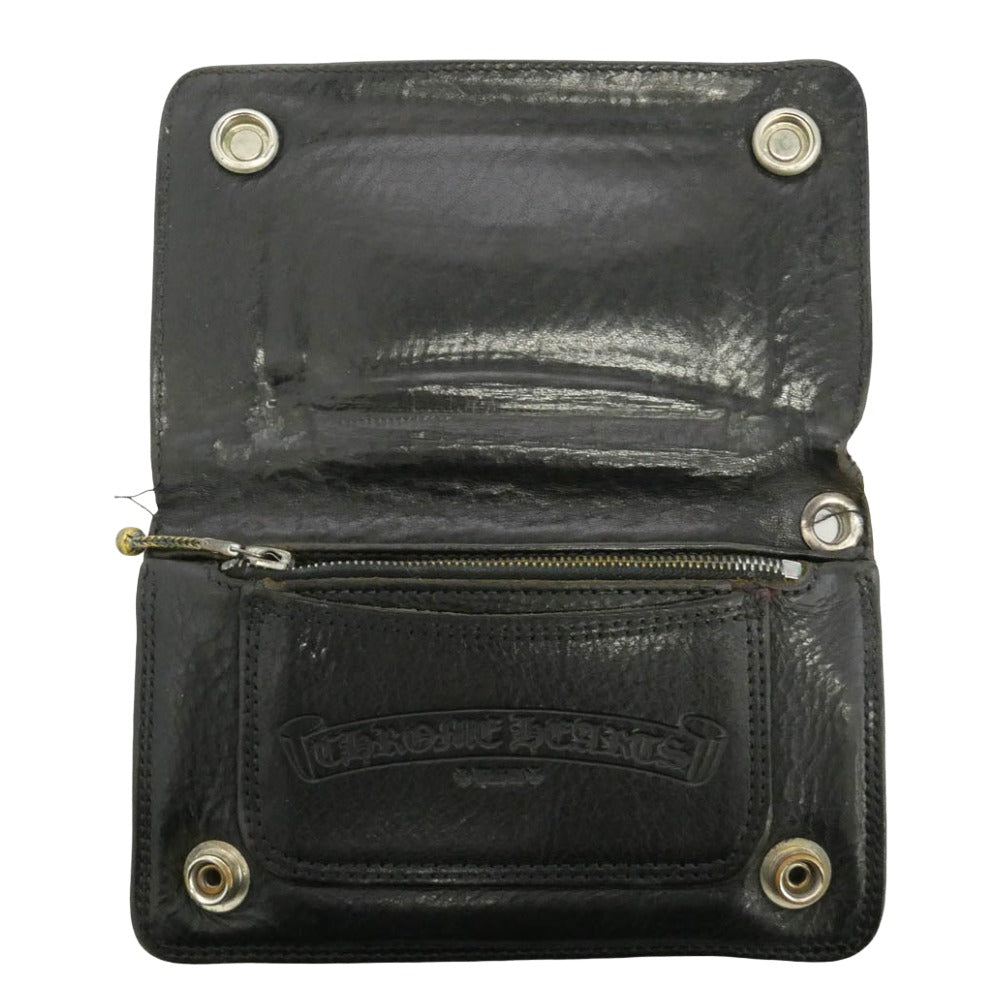 CHROME HEARTS クロムハーツ（原本有） 1ZIP 1ジップ クロスボールボタン レザーウォレット 財布 ブラック系【中古】