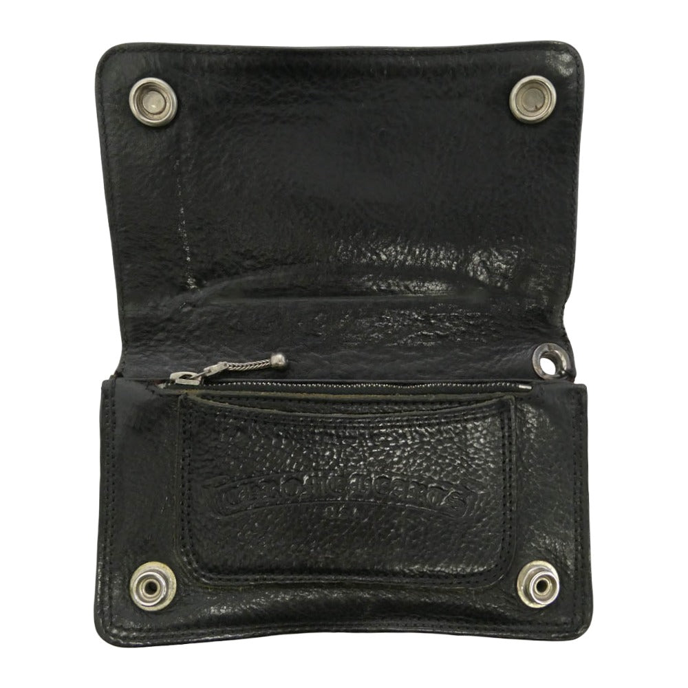 CHROME HEARTS クロムハーツ（原本有） 1ZIP 1ジップ クロスボールボタン レザーウォレット 財布 ブラック系【中古】
