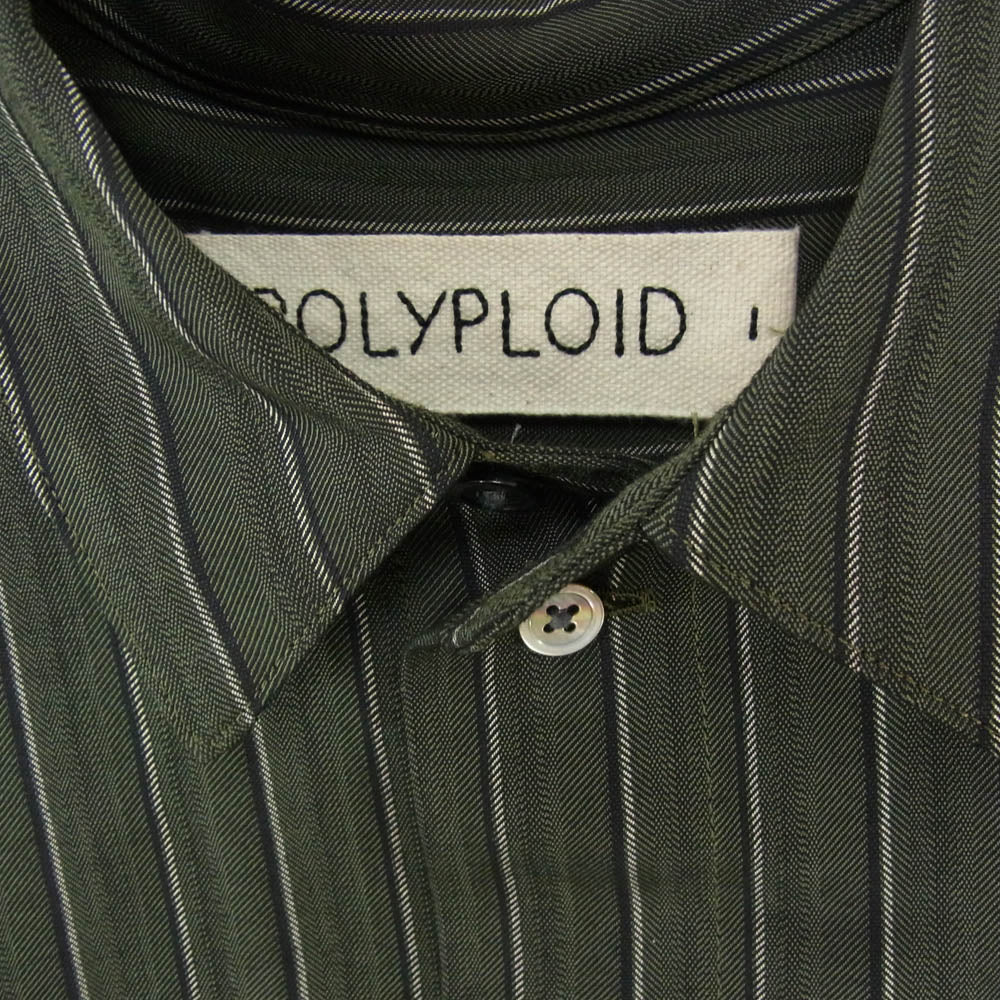 ポリプロイド B-5-001-064 SHIRT JACKET B 長袖 ロングスリーブ ストライプ シャツ ジャケット カーキ系 3【美品】【中古】