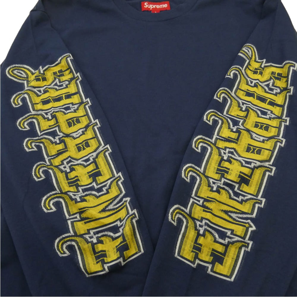 Supreme シュプリーム 25AW Intarsia Sleeve L/S Top インターシャ スリーブ 長袖 Tシャツ ネイビー系 L【極上美品】【中古】