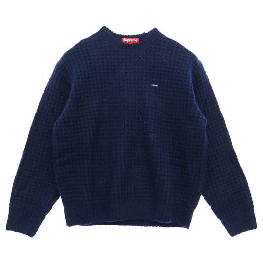Supreme シュプリーム 25AW Small Box Waffle Sweater スモールボックスロゴ クルーネック ワッフル ニット ネイビー系 M【極上美品】【中古】