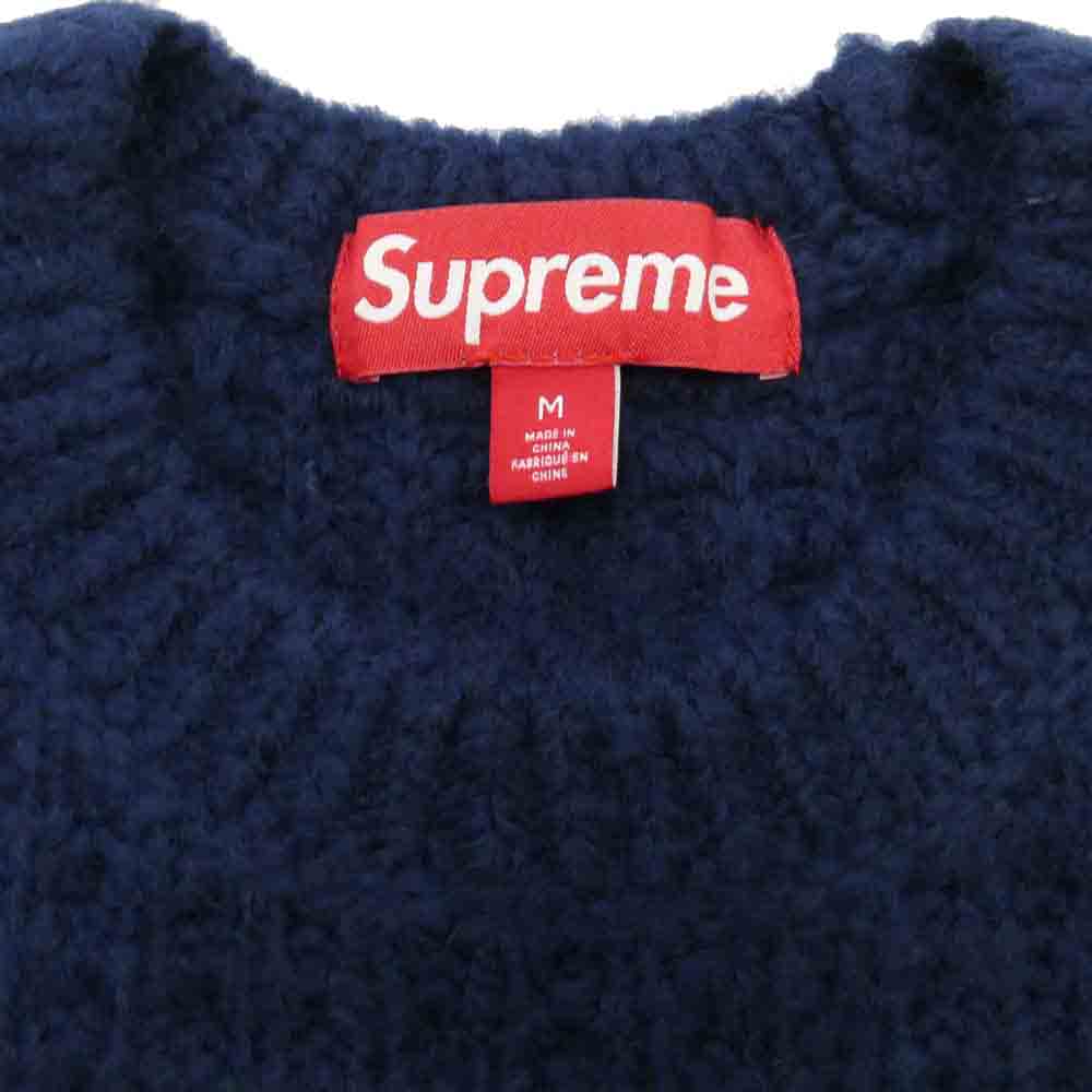Supreme シュプリーム 25AW Small Box Waffle Sweater スモールボックスロゴ クルーネック ワッフル ニット ネイビー系 M【極上美品】【中古】