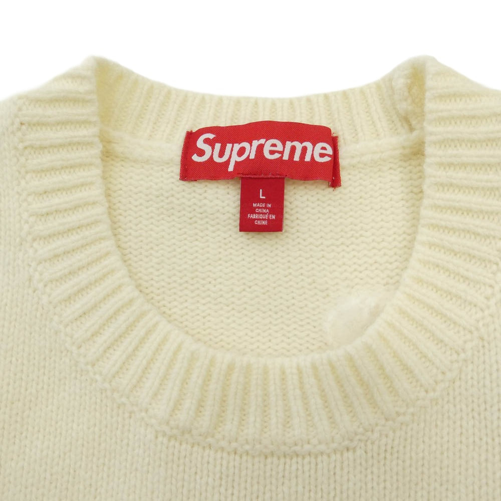 Supreme シュプリーム 25AW Angora Script Sweater アンゴラ スクリプトロゴ クルーネック ニット オフホワイト系 L【極上美品】【中古】