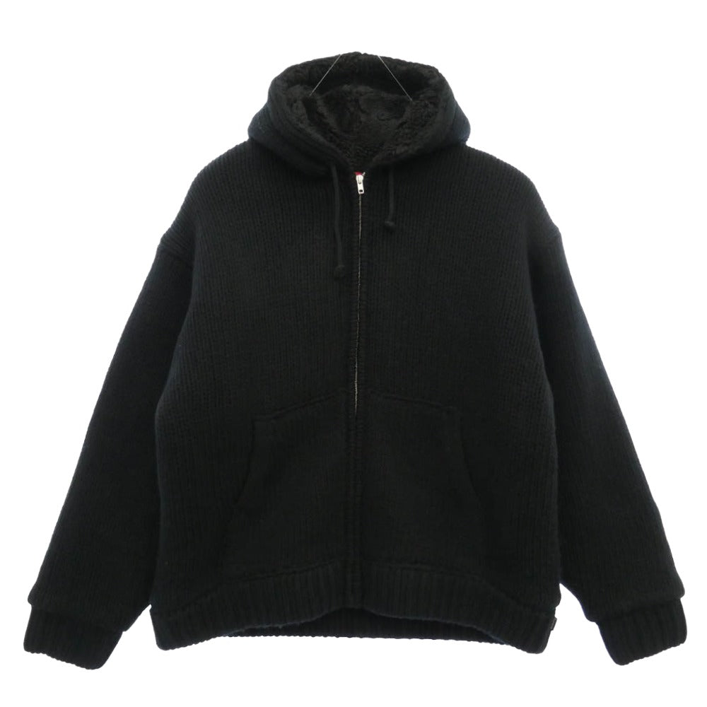 Supreme シュプリーム 25AW Faux Shearling Lined Zip Up Hooded Sweater ジップアップ ニット パーカー ブラック系 XL【極上美品】【中古】