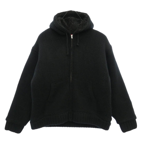 Supreme シュプリーム 25AW Faux Shearling Lined Zip Up Hooded Sweater ジップアップ ニット パーカー ブラック系 XL【極上美品】【中古】