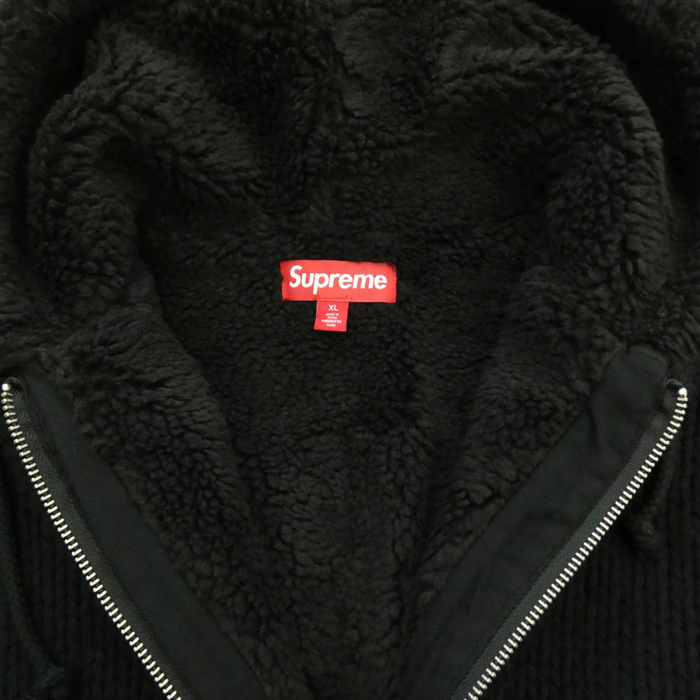 Supreme シュプリーム 25AW Faux Shearling Lined Zip Up Hooded Sweater ジップアップ ニット パーカー ブラック系 XL【極上美品】【中古】