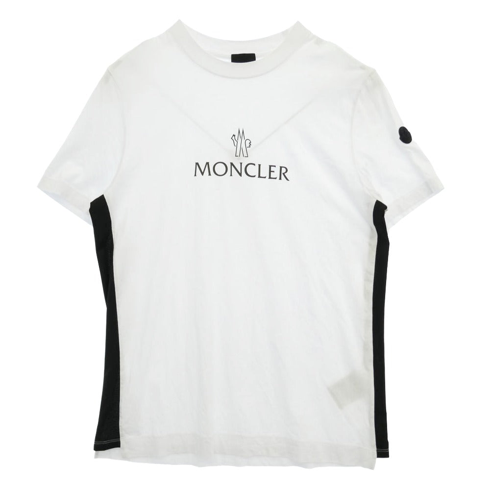 MONCLER モンクレール 24SS J10918C00060 MAGLIA MANICHE CORTE マリア マニケ コルテ リフレクター ロゴ メッシュ 切替 ラバーロゴ ワッペン クルーネック 半袖 Ｔシャツ カットソー ホワイト系 L【中古】