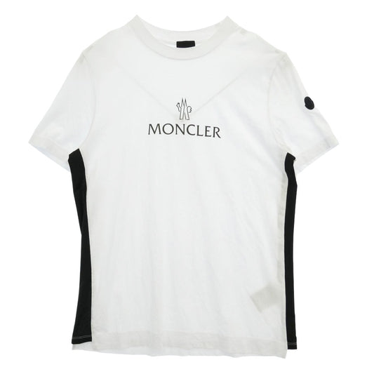 MONCLER モンクレール 24SS J10918C00060 MAGLIA MANICHE CORTE マリア マニケ コルテ リフレクター ロゴ メッシュ 切替 ラバーロゴ ワッペン クルーネック 半袖 Ｔシャツ カットソー ホワイト系 L【中古】