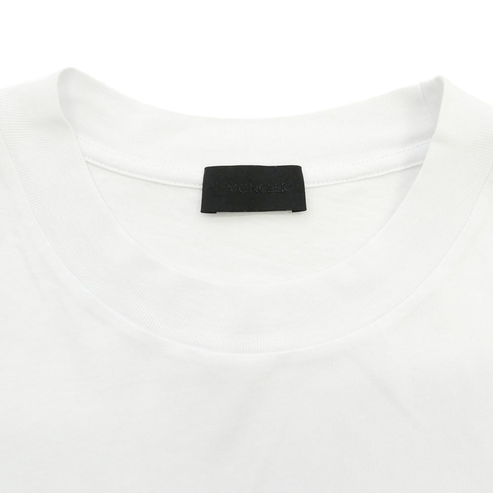 MONCLER モンクレール 24SS J10918C00060 MAGLIA MANICHE CORTE マリア マニケ コルテ リフレクター ロゴ メッシュ 切替 ラバーロゴ ワッペン クルーネック 半袖 Ｔシャツ カットソー ホワイト系 L【中古】