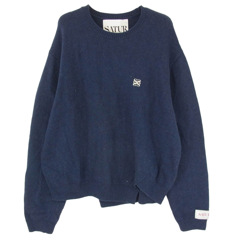 セター SA243UKT38 刺繍ロゴ ウール 変形 クルーネック 丸首 ニット セーター ネイビー系 XL【中古】