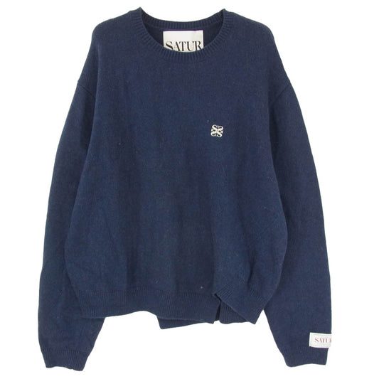 セター SA243UKT38 刺繍ロゴ ウール 変形 クルーネック 丸首 ニット セーター ネイビー系 XL【中古】