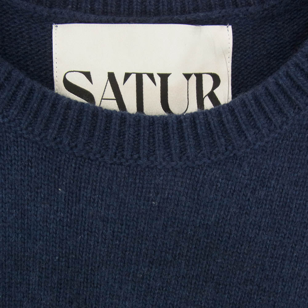 セター SA243UKT38 刺繍ロゴ ウール 変形 クルーネック 丸首 ニット セーター ネイビー系 XL【中古】