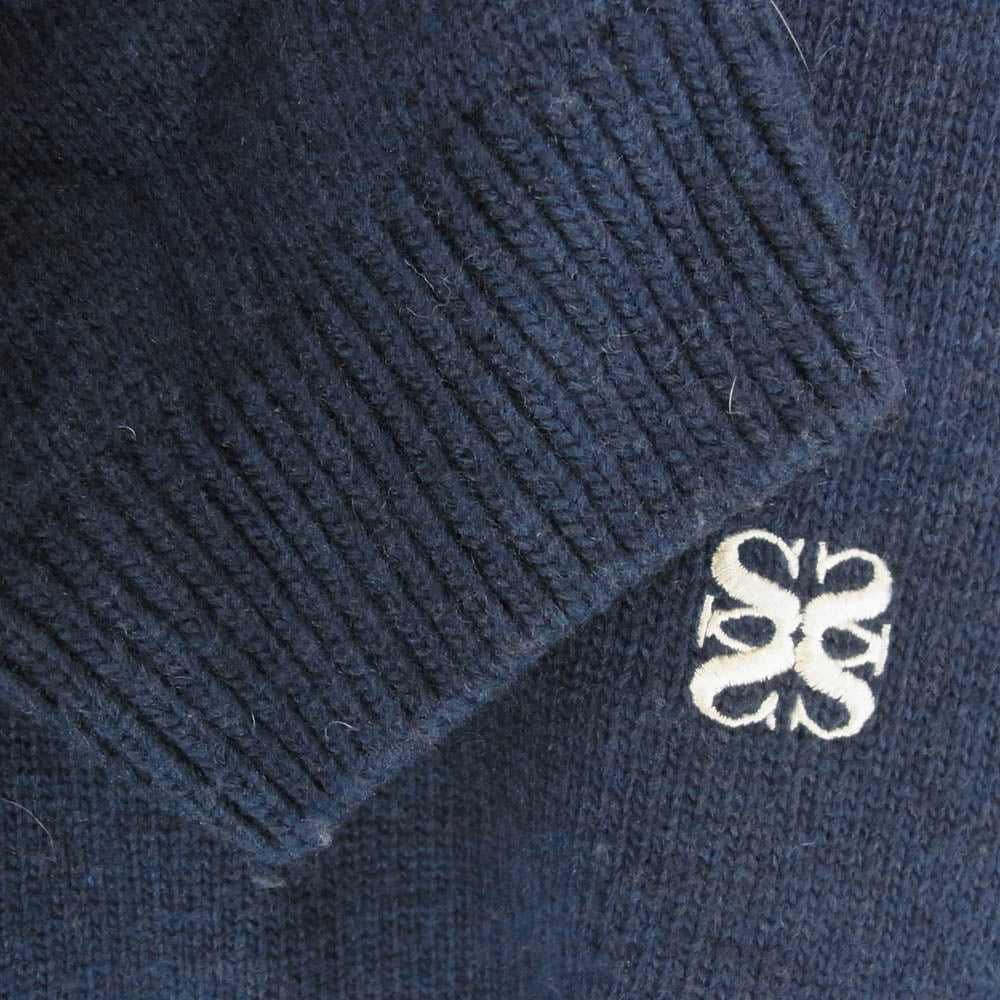 セター SA243UKT38 刺繍ロゴ ウール 変形 クルーネック 丸首 ニット セーター ネイビー系 XL【中古】