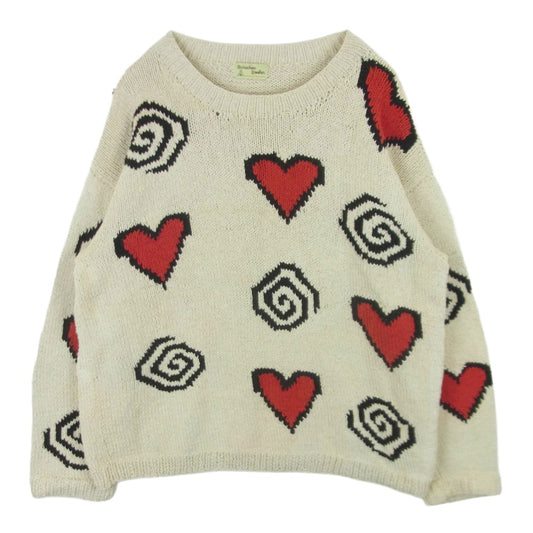 マクマホンニッティングミルズ Hearts & Swirls ハート 渦巻き模様 コットン ニット セーター ベージュ系 レッド系 サイズ表記なし【中古】