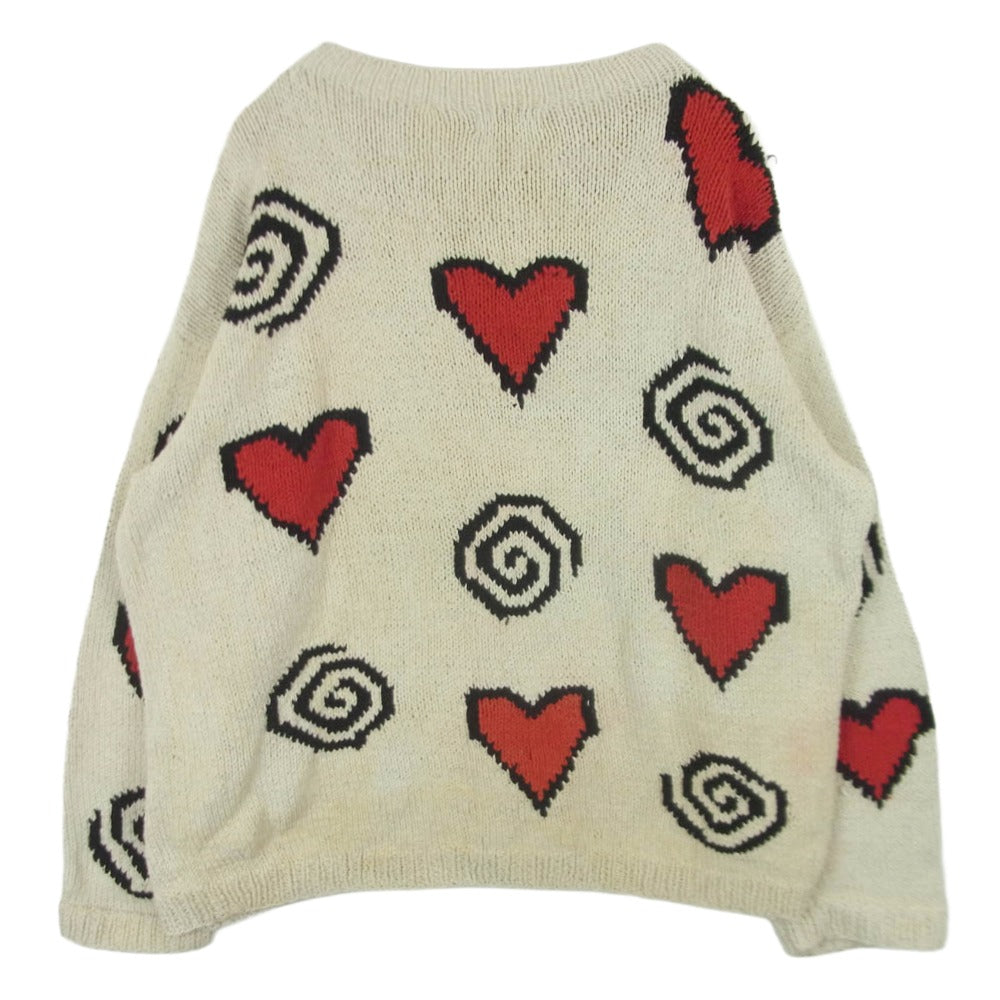 マクマホンニッティングミルズ Hearts & Swirls ハート 渦巻き模様 コットン ニット セーター ベージュ系 レッド系 サイズ表記なし【中古】