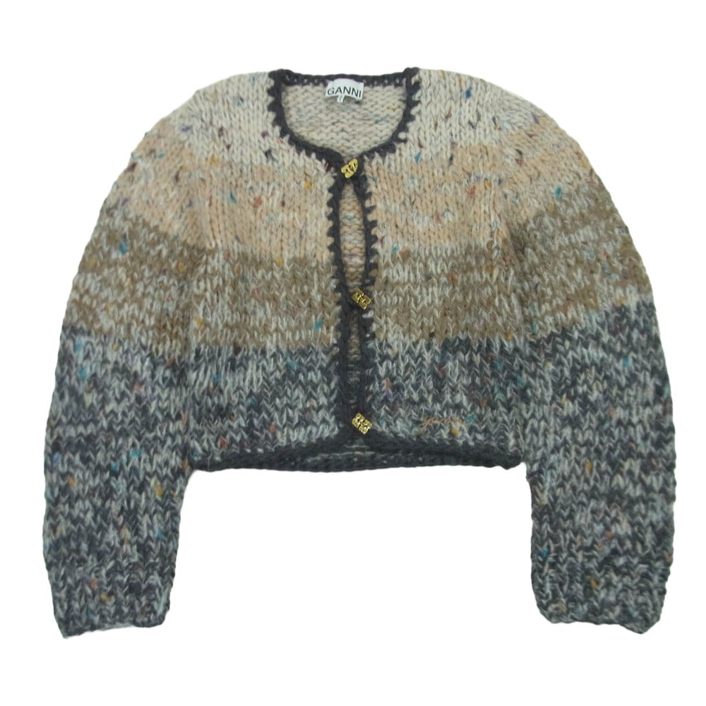 ガニー 24-080-380-0053-3-0 Striped Chunky Marled Handknit Crop Cardigan チャンキー ニット カーディガン ベージュ系 グレー系 M【中古】