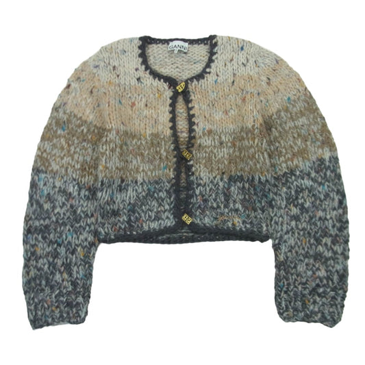 ガニー 24-080-380-0053-3-0 Striped Chunky Marled Handknit Crop Cardigan チャンキー ニット カーディガン ベージュ系 グレー系 M【中古】