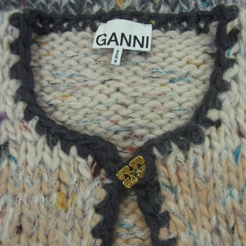 ガニー 24-080-380-0053-3-0 Striped Chunky Marled Handknit Crop Cardigan チャンキー ニット カーディガン ベージュ系 グレー系 M【中古】