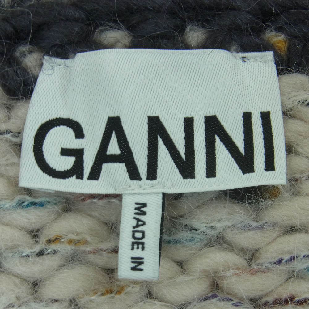 ガニー 24-080-380-0053-3-0 Striped Chunky Marled Handknit Crop Cardigan チャンキー ニット カーディガン ベージュ系 グレー系 M【中古】